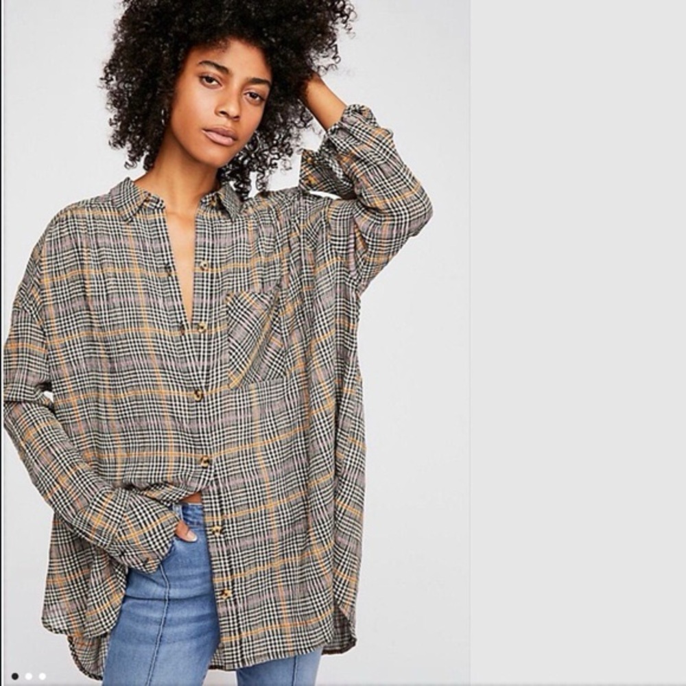 Free People Break My Stride Plaid Button Down Shirt S